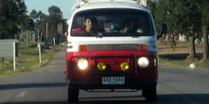 Jona rides in a Volkswagen bus.